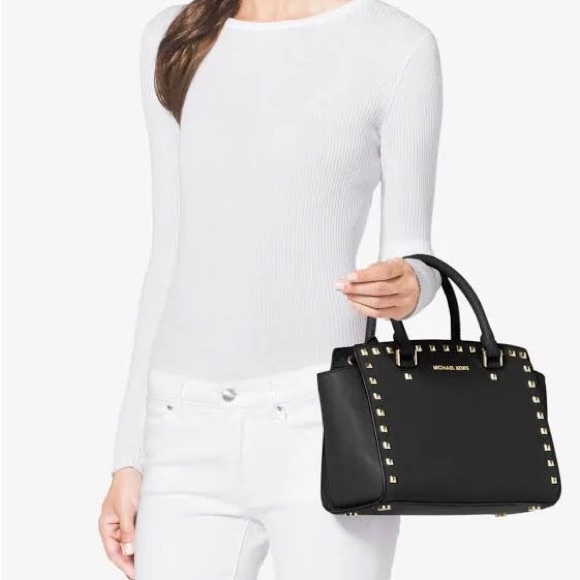 Michael Kors Studded Purse with Handles Leather Top Handle or Crossbody Selma - Picture 4 of 14